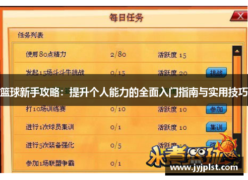 篮球新手攻略：提升个人能力的全面入门指南与实用技巧