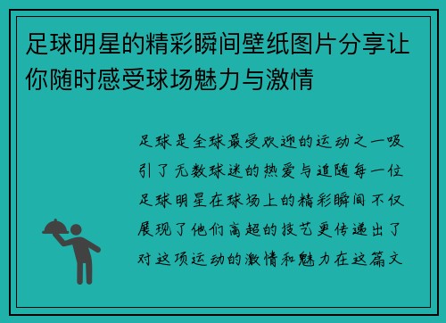 足球明星的精彩瞬间壁纸图片分享让你随时感受球场魅力与激情